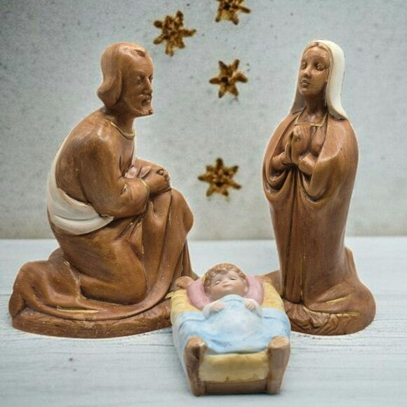 Vintage Holland Mold Nativity Mary Joseph Homco Baby Jesus Hand-Painted Ceramic - Picture 1 of 13